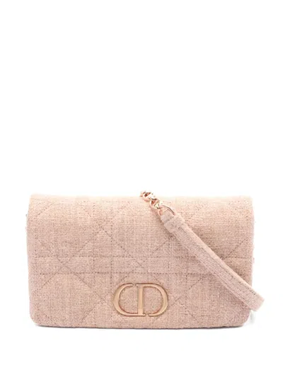 Pre-owned Dior 2010s Caro Chain Tweed Shoulder Bag In Neutral