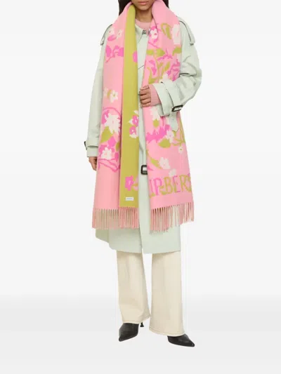 Burberry Floral-motif Jacquard Fringed Scarf In Pink