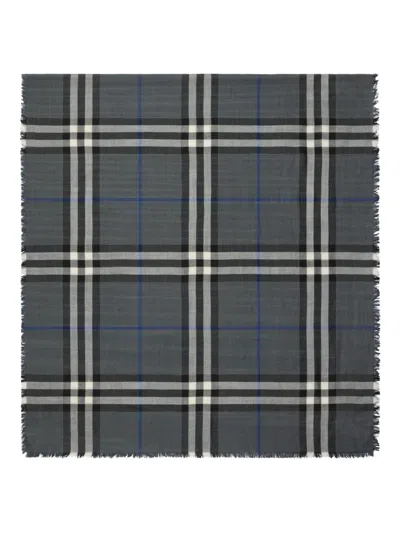 Burberry Checked Frayed Scarf In Gray