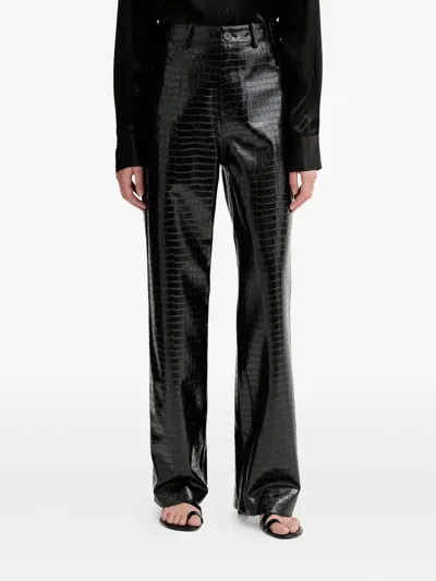 Isabelle Blanche Crocodile-embossed Trousers In Black