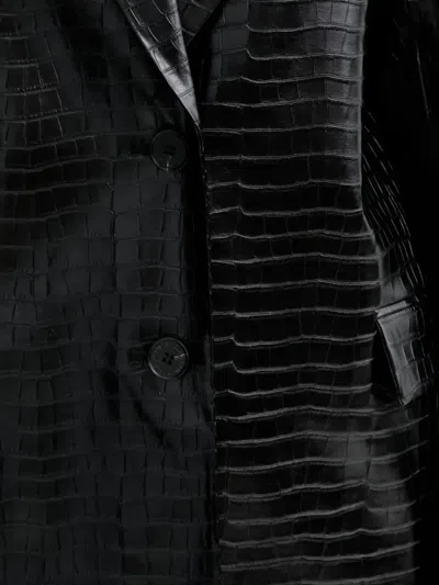 Isabelle Blanche Crocodile-embossed Button-up Blazer In Black
