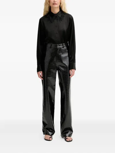 Isabelle Blanche Crocodile-embossed Trousers In Black