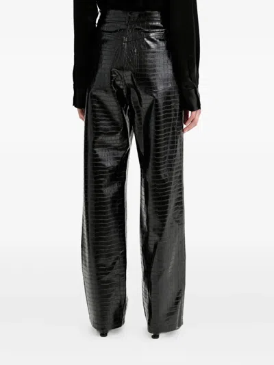Isabelle Blanche Crocodile-embossed Trousers In Black