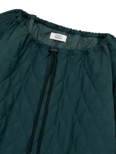 Studio Tomboy Neck-string Quilted Top In Green