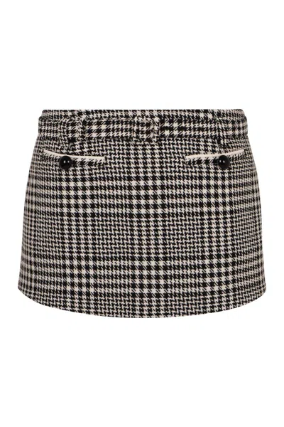 Self-portrait Houndstooth Wool Blend Mini Skirt In Gray