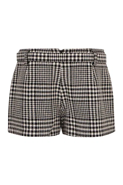 Self-portrait Houndstooth Wool Blend Mini Skirt In Gray