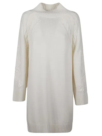 Ermanno Firenze Cable-knit Embroidered Dress In White
