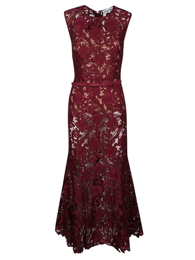 Self-portrait Burgundy Guipure Lace Midi Dresses Bordeaux In Burgundy