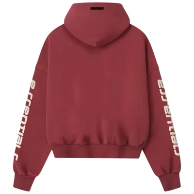 Essentials Fear Of God  Cropped Relaxed Hoodie 'crimson' In Burgundy