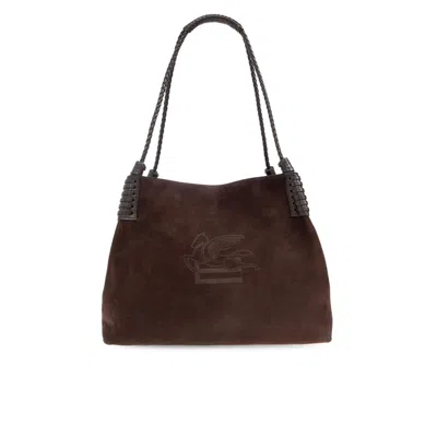 Etro Small Libra Braided Suede Shoulder Bag In Brown
