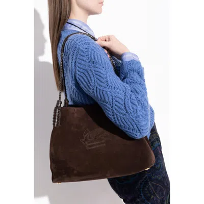 Etro Small Libra Braided Suede Shoulder Bag In Brown