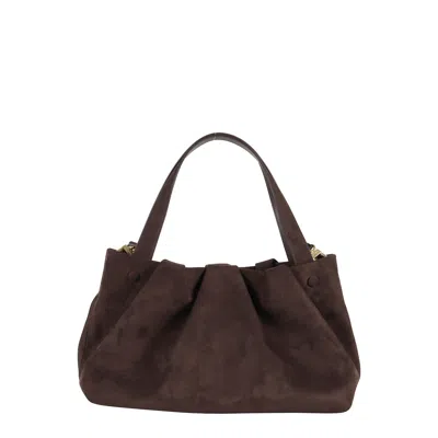 Themoirè Suede Athena Handbag With Adjustable Strap In Brown