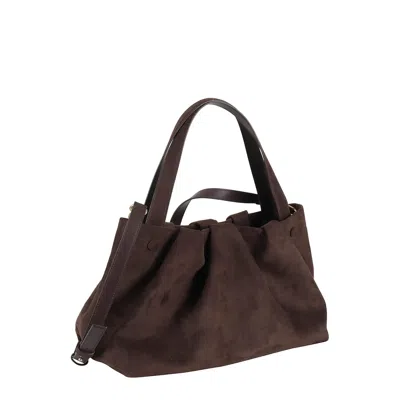 Themoirè Suede Athena Handbag With Adjustable Strap In Brown