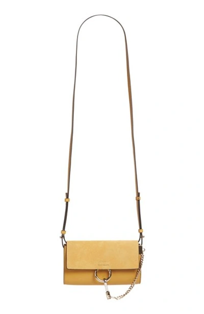 Shop Chloé Mini Faye Suede & Leather Wallet On A Chain In Dusty Yellow