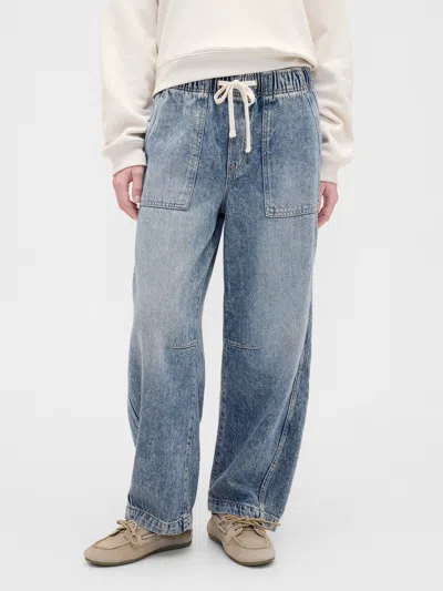 Gap Factory Mid Rise Supersoft Pull-on Barrel Jeans In Blue