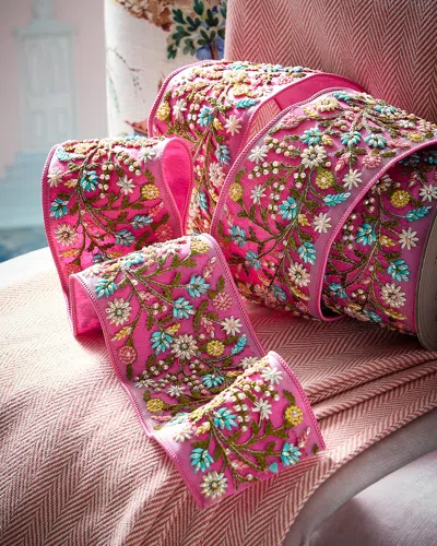 D. Stevens Dupion Jeweled Floral Applique Ribbon, 3.75" X 5 Yards