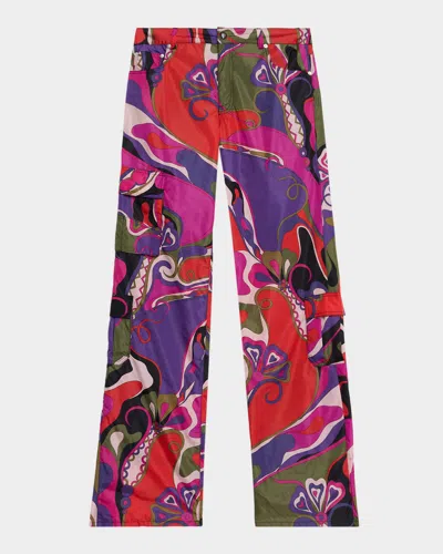 Pucci Cargo Trousers Featuring Orchidee Design In Multi