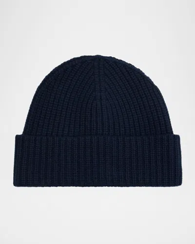 Sofia Cashmere Men's Cashmere Wide Rib Beanie Hat In Blue