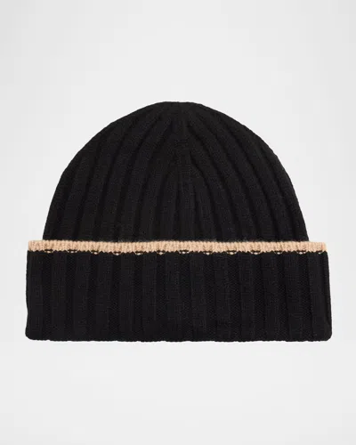Sofia Cashmere Men's Cashmere Wide Rib Tipped Beanie Hat In Black