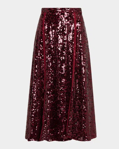 Erdem Frayed Sequined Crepe De Chine Midi Skirt In Red