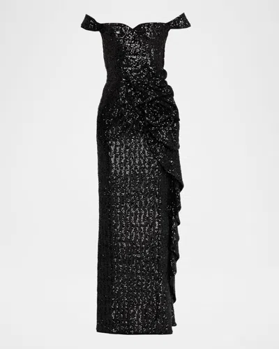 Chiara Boni La Petite Robe Iska Off-shoulder Sequin Column Gown In Black