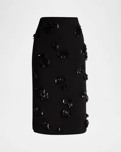 Proenza Schouler Moira Embroidered Compact Crepe Skirt In Black