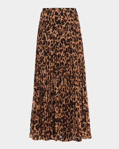 L'agence Torin Leopard Pleated Maxi Skirt In Multi