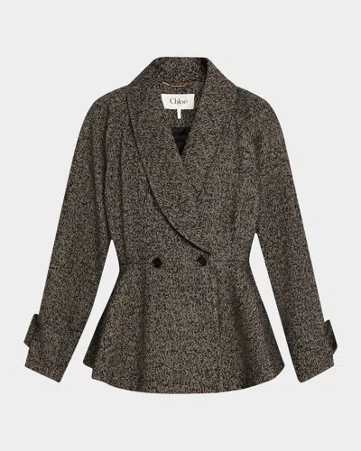 Chloé Double-breasted Herringbone Oversized Peplum Coat In Gray