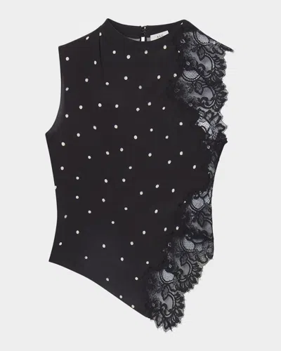 A.l.c Gracie Polka Dot Crepe And Lace Top In Black Cream In Black