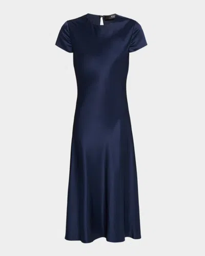 Toccin Luciana Satin Short-sleeve Midi Dress In Blue