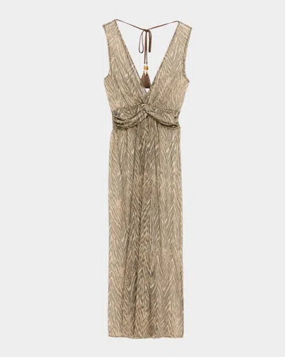Ramy Brook Sahana Zebra Sheer Coverup Maxi Dress In Brown