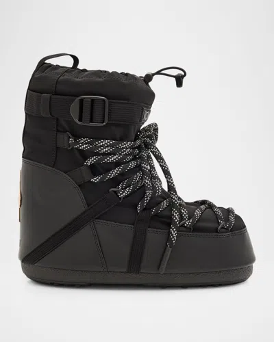 Moncler X Moon Boot Icon Low Gaiter Leather-trimmed Snow Boots In Black