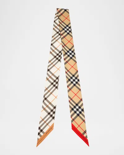 Burberry Skinny Contrast Check Silk Scarf In Neutral