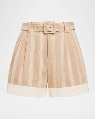 Ramy Brook Lillia Stripe Cuffed Shorts In Brown