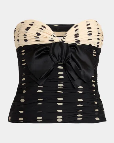 Valentino Strapless Polka Dot Ruched Bustier In Multi