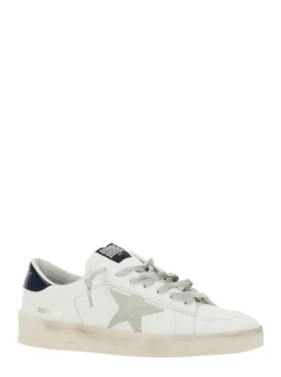 Golden Goose Mens Standard In White Leather With Grey Suede Star And Blue Leather Heel In Neutral