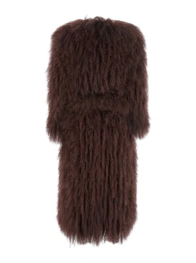 Numero Otto Brown Fur Coat With Round Neck And Long Sleeves In Fur Woman In Brown