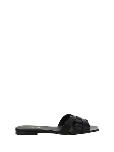 Saint Laurent Tribute Nu Pieds Embossed Croc Flat Sandals In Black