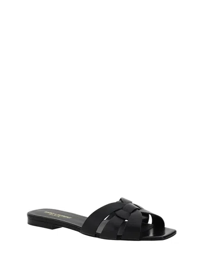 Saint Laurent Tribute Nu Pieds Embossed Croc Flat Sandals In Black