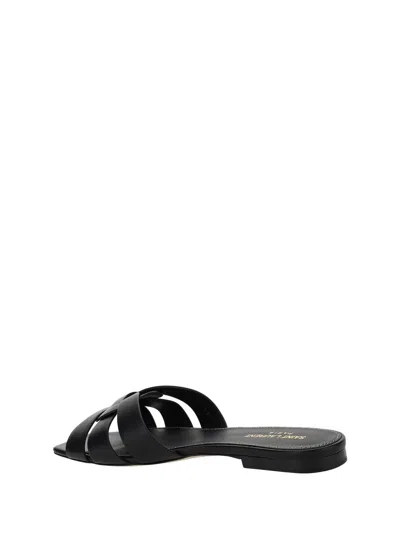 Saint Laurent Tribute Nu Pieds Embossed Croc Flat Sandals In Black