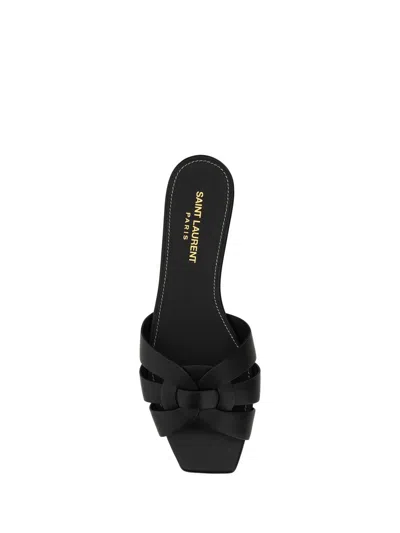 Saint Laurent Tribute Nu Pieds Embossed Croc Flat Sandals In Black