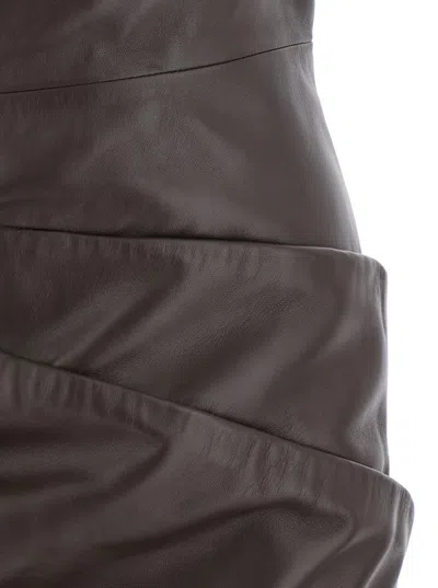 Attico Brown Off-shoulder Sleeveless Mini Dress With Rear Zip Closure In Leather Woman In Brown