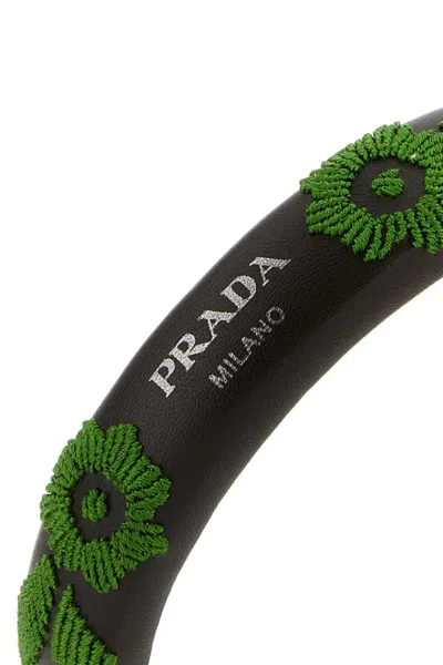 Prada Brown Nappa Leather Hairband In Green