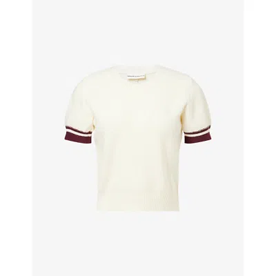 The Couture Club Womens  Contrast-stripe Short-sleeve Knitted Top In White