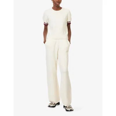 The Couture Club Womens  Contrast-stripe Short-sleeve Knitted Top In White