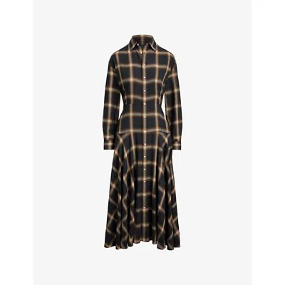Polo Ralph Lauren Womens  Checked Panelled Woven Maxi Dress In Brown