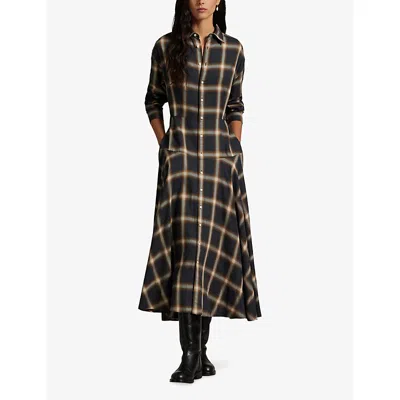 Polo Ralph Lauren Womens  Checked Panelled Woven Maxi Dress In Brown