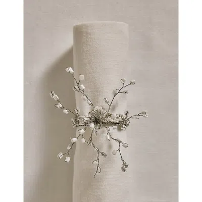 The White Company Frosted Beaded Glass Napkin Rings Set Of Four In Silver