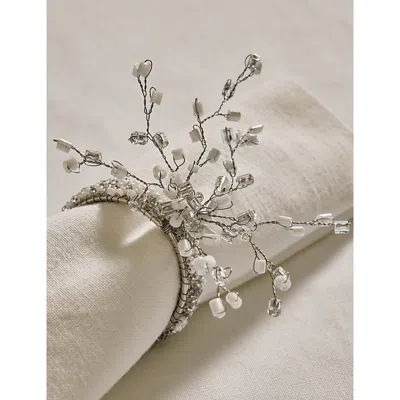 The White Company Frosted Beaded Glass Napkin Rings Set Of Four In Silver