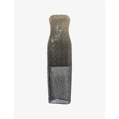 Rotate Birger Christensen Womens  Beaded Strapless Woven Midi Dress In Gray